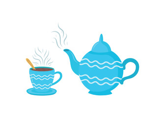 Illustration of a tea cup and teapot. Vector
