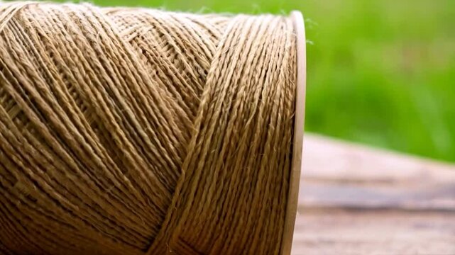 Brown twine spool close up