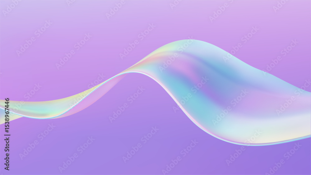 Poster 3d glass ribbon fluid wave. abstract liquid background. blue gradient holographic elements swirl wit
