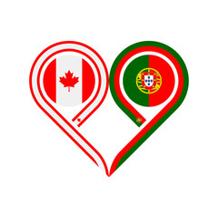 friendship concept. heart symbol icon of canada and portugal flags. vector illustration isolated on white background