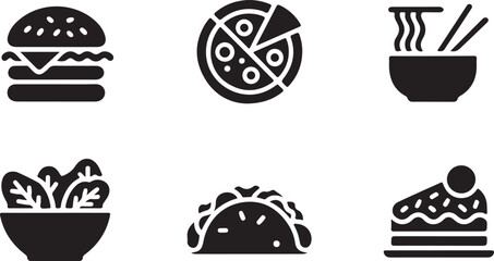 Simple Black and White Icons of Various Food Items