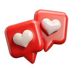 Fototapeta premium 3d render of two red speech bubbles with hearts