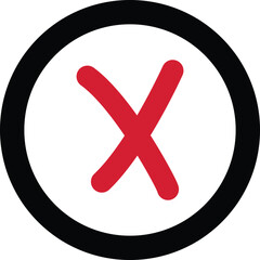 Obraz premium cross, cancel, wrong, error, reject, mark, symbol, icon, delete, remove, incorrect, no, flat, red, circle, vector, sign, UI, UX, graphic, button, stop