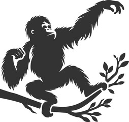Vector illustration of a orangutan animal drawing silhouette