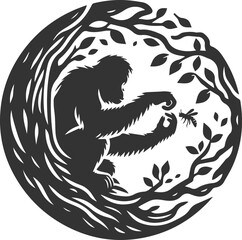 Vector illustration of a orangutan animal drawing silhouette © LUTHFAN NAHAR LABONY