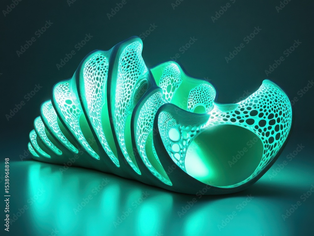 Fototapete abstract 3d render of a luminous shell structure with intricate cellular patterns