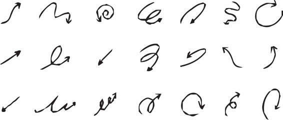 Hand-drawn arrow icon set. A collection of curved