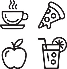 Simple Line Art Icons of Everyday Food and Drink
