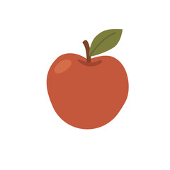 Vector Illustration of Red Apple with Green Leaf and Brown Stem Isolated on White Background