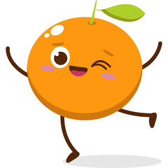 Cute orange character kawai vector for orange mascot. happy face, winking eye,. smile
