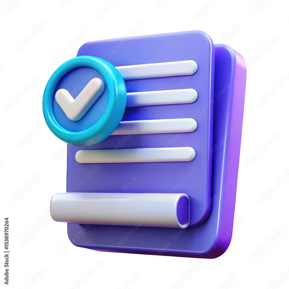 Poster 3d realistic checklist icon with checkmark isolated on transparent background