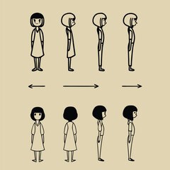 Woman walking sequence vector illustration in simple minimalist style