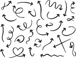 Hand-drawn arrow icon set. A collection of curved