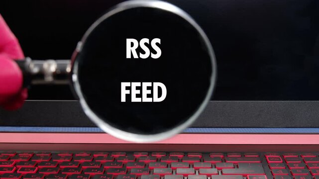 Words appear and disappear to showcase and explain the concept of an Rss Feed related to business. This concept is animated