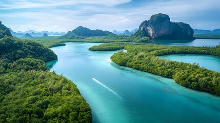 Wide scene of Thailand’s tropical mangrove forests