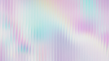 Ribbed glass with iridescent background and gradient abstract color metal foil. Hologram rainbow blue effect with glossy texture and pearlescent purple pearl. Pink transparent silver light on plastic