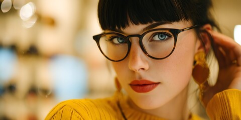 Woman with Glasses CloseUp Portrait in Yellow Sweater