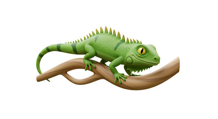 Fototapeta premium Cartoon Iguana Perched on a Branch: A Vibrant and Playful Reptilian Illustration