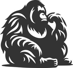 Vector illustration of a orangutan animal drawing silhouette