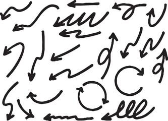 Hand-drawn arrow icon set. A collection of curved