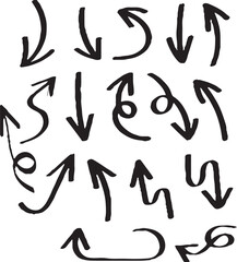 Hand-drawn arrow icon set. A collection of curved