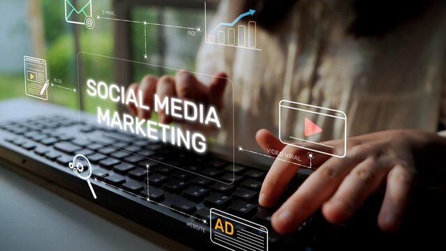 Social media marketing strategy with engagement metrics. Social marketing boosts media visibility. Social media marketing drives traffic. Social media marketing increases engagement. Muxer