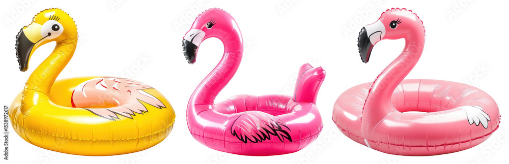 Poster png colorful inflatable flamingo floats, element set on transparent background