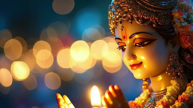 Beautiful goddess lakshmi idol on the the hindu festival of Navaratri