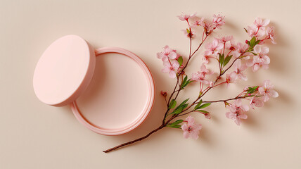 Elegant Pink Skincare Jar with Blooming Cherry Blossoms