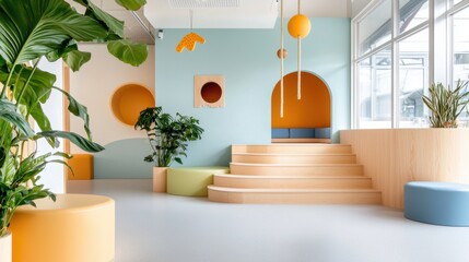 Luxurious and stylish modern pet hotel cat suite with contemporary furnishings and integrated interactive technology for feline enrichment and entertainment.