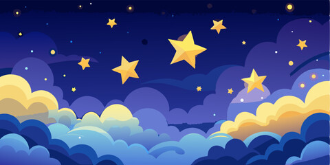 Dreamy Night Sky Upper Portion Vector Design with Stars and Gradient