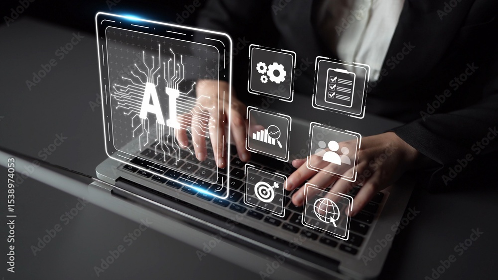 Poster ai assistant brain processor with llm technology, big data, machine learning, generative ai for busi