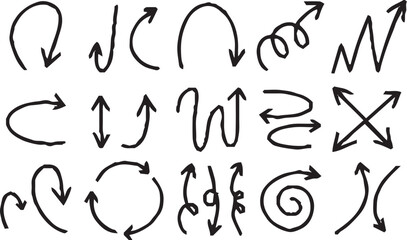 Hand-drawn arrow icon set. A collection of curved