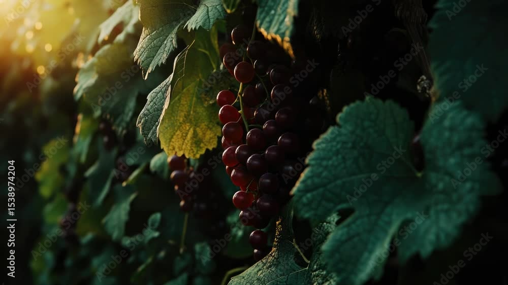 Poster a cluster of juicy grapes hangs from a vine