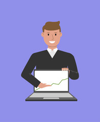 Illustration of a man doing presentation on the laptop