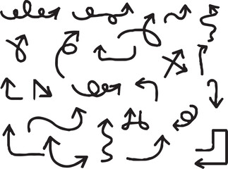 Hand-drawn arrow icon set. A collection of curved