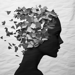 Abstract female portrait, fragmented mind, conceptual art.