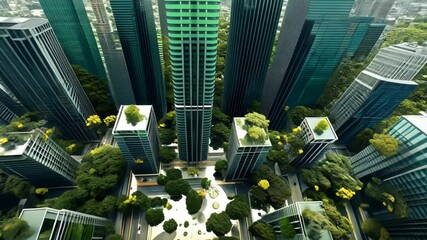 Retro futuristic cityscape flooded with green plants. Green technology. Environmental technology concept. Sustainable development goals - Powered by Adobe