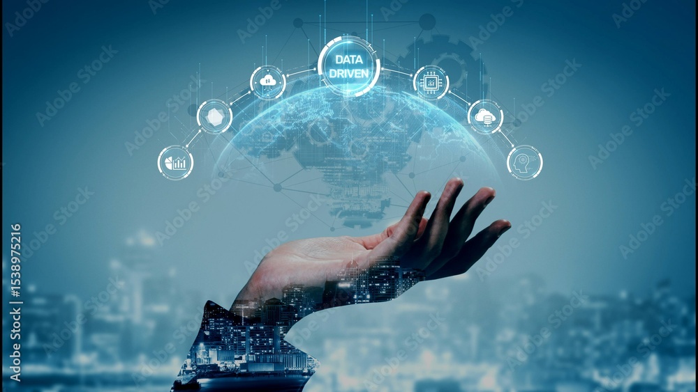 Poster data-driven decision-making empowers business through analytics, datum collection, and ai systems. d
