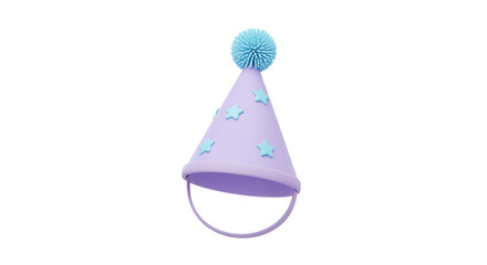 Pastel Party Hat with Blue Pom Pom and Stars on a White Background for Celebrations