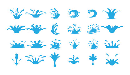 Blue Liquid Splash Silhouette Icons Set. Water Drop, Paint Splatter and Drip Vector Collection. Victor illustration eps 10