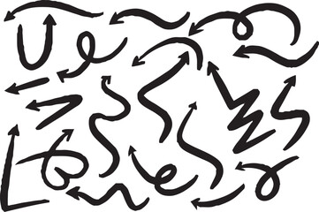 Hand-drawn arrow icon set. A collection of curved