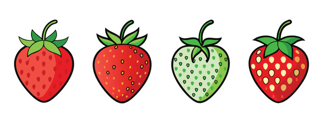 Strawberry vector illustration icon set red outline black and silhouette on white background.