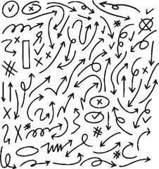 Hand-drawn arrow icon set. A collection of curved