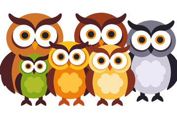 Fototapeta premium Colorful Owl Family Illustration-Cute Cartoon Owl Characters-Whimsical Bird Design-Educational Art for Kids-Owl Graphic Design-Animal Clipart-Funny Owl Image
