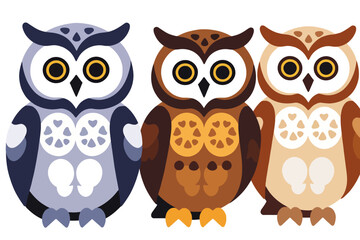 Fototapeta premium Colorful Cartoon Owls-Cute Bird Art Illustration-Owls With Big Eyes-Fun Kids Design-Whimsical Animal Theme-Owl Art for Nursery-Playful Owl Characters