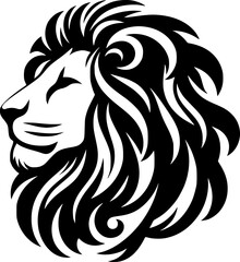 A clean lion vector in black and white, majestic and bold with minimal lines.