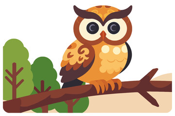 Cute Cartoon Owl Illustration- Owl Sitting on a Branch- Whimsical Animal Art- Perfect for Children's Decor- Nature Inspired Design- Woodland Creature Graphics