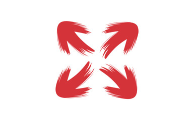 Red Brushstroke Arrows Forming a Square Pattern on White Background vector