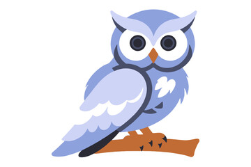 Obraz premium Cute Cartoon Owl Illustration-Blue Owl Perched on Branch-Adorable Owl Character for Kids Designs-Vector Graphic of Owl Bird-Educational Illustration of Owls